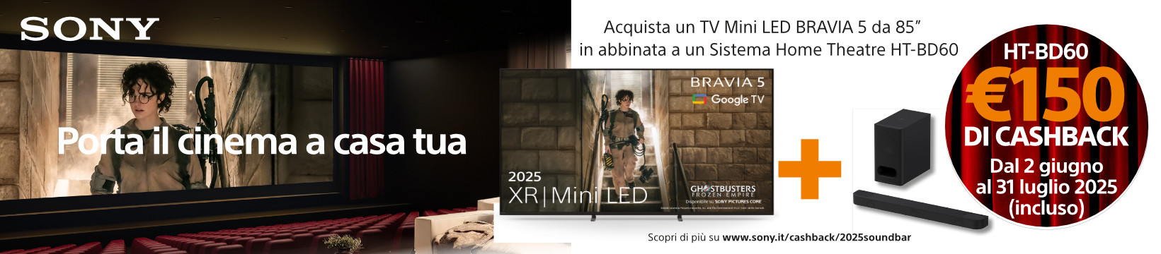 Cashback Sony €150, fino al 31 luglio 2025