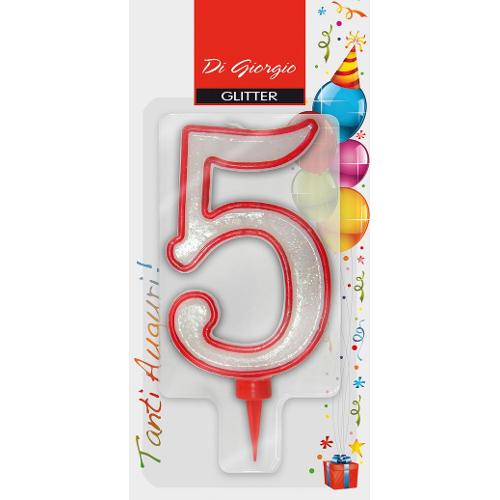 Cereria Di Giorgio Candela compleanno Nr. 5 (11cm) Bianco e Rosso 58170 65