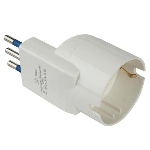 Poly Pool Adattatore con spina italiana 10A 2P+T (std italiano 10A e tedesco 16A terra laterale) SALVASPAZIO Bianco PP2233