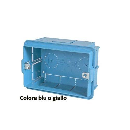 Poly Pool Scatola derivazione 3 Pz per Placche Ad Incasso IP non definito Azzurro o Giallo PP0522 (10,6x7,2x5,1 cm)