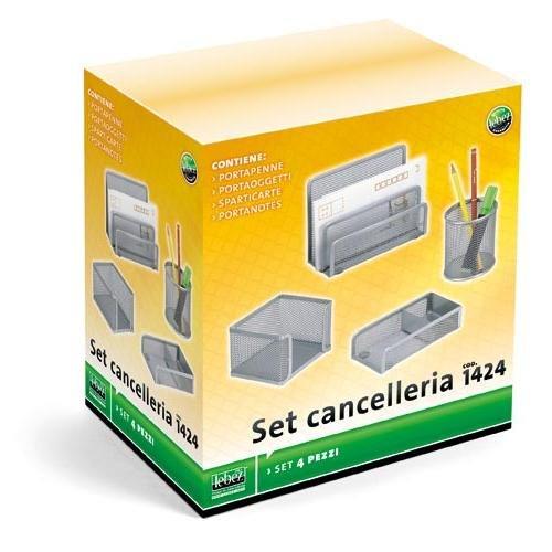 Lebez Organizer scrivania set cancelleria 4 pz Silver 1424S