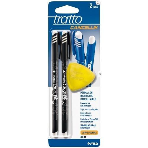 Fila Set penne cancellabili sfera cappuccio 2 pz tratto Fine - 0,4 mm con gomma TRATTO CANCELLIK Nero 041703