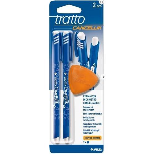 Fila Set penne cancellabili sfera cappuccio 2 pz tratto Fine - 0,4 mm con gomma TRATTO CANCELLIK Blu 041701