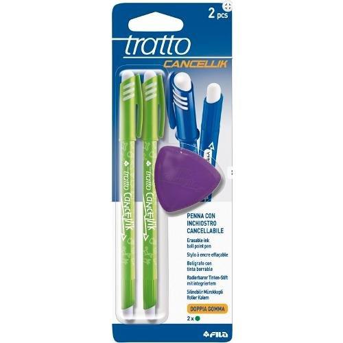 Fila Set penne cancellabili sfera cappuccio 2 pz tratto Fine - 0,4 mm con gomma TRATTO CANCELLIK Verde 041704