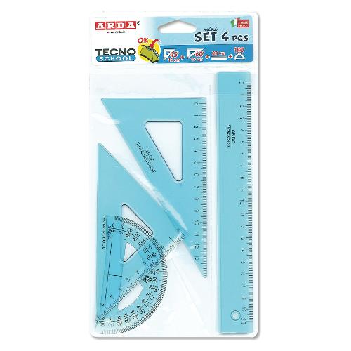 Arda Set disegno tecnico Mini Geometry 4 Pz TECHNOSCHOOL Azzurro trasparente 706