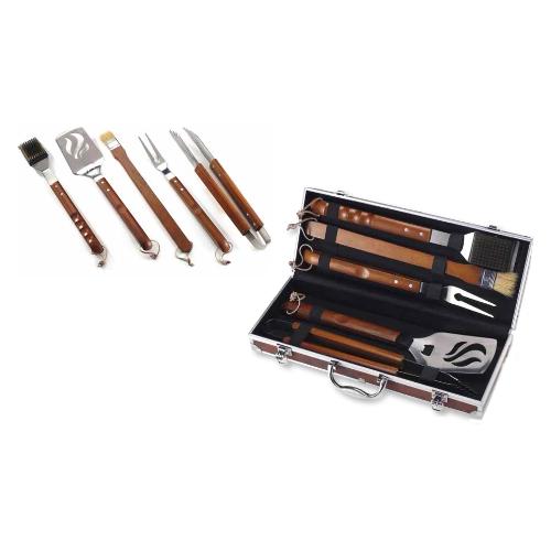 Ompagrill Set attrezzi barbecue 5 Pezzi Inox e Legno 05430