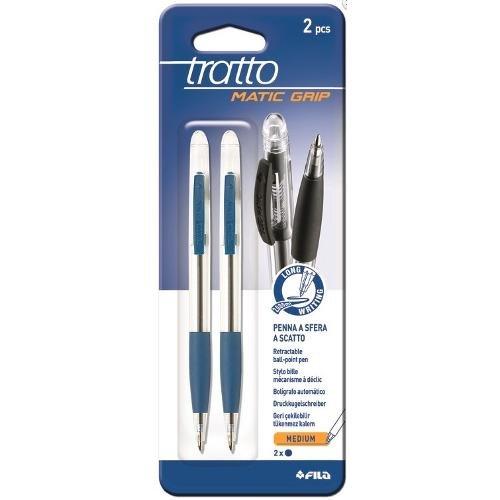 Fila Set penne a sfera scatto 2 pz tratto Medio - 0,5 mm TRATTO MATIC GRIP Blu 037100