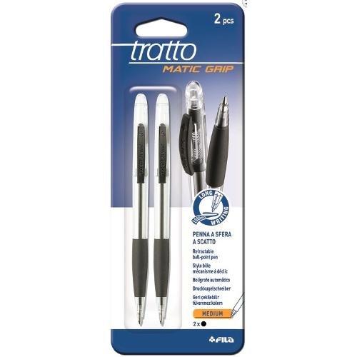 Fila Set penne a sfera scatto 2 pz tratto Medio - 0,5 mm TRATTO MATIC GRIP Nero 037100