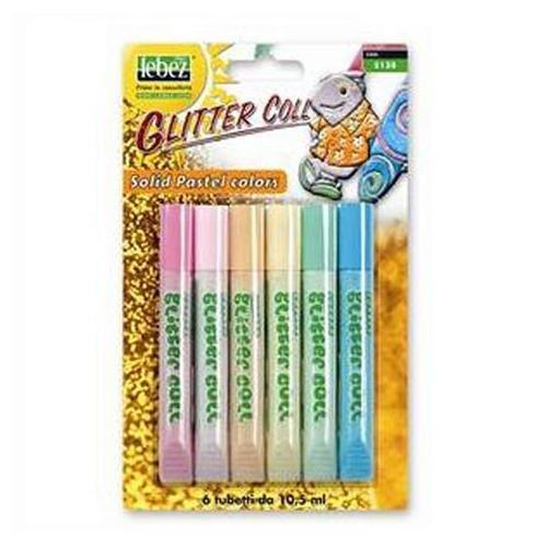 Lebez Set glitter Solid Pastel lavabili Colori assortiti 5138 6 tubetti 10,5 ml