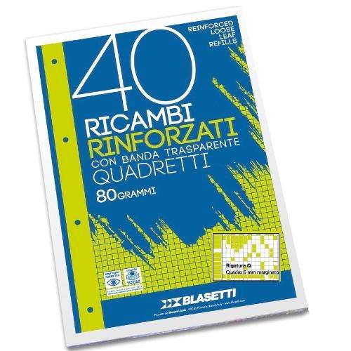 Blasetti Fogli ad anelli rinforzati A4 quadretti 5 mm con margine (Q) confezione da 40 fg 2338