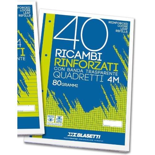 Blasetti Fogli ad anelli Rinforzati A4 quadretti 4 mm 2333 Confezione da 40 fg