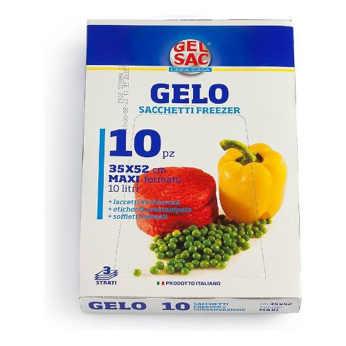 Gel Sac Sacchetti congelatore 10 pz 35x52 cm con laccetti GELO Trasparente azzurro 504091