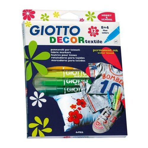 Fila Pennarelli decorativi per tessuti sezione tonda 12 pz tratto Maxi - 4,0 mm GIOTTO DECOR colori assortiti 494900