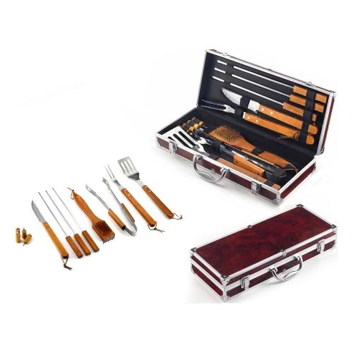 Ompagrill Set attrezzi barbecue 12 Pezzi Inox e Legno 01241