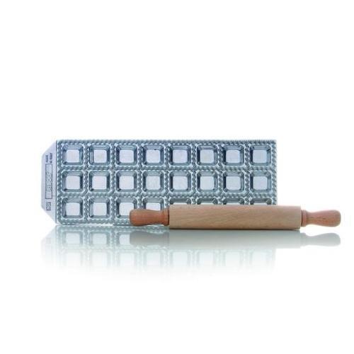 Risoli Stampo ravioli 24 fori con rullo legno RAVIOLCASA Silver 20074 10B