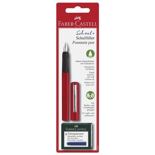 Faber Castell Penna stilografica Rosso con 6 cartucce inchiostro Blu Royal 149812