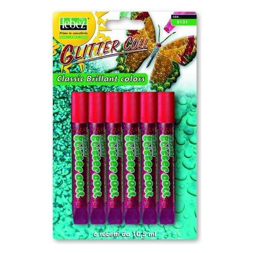 Lebez Colla glitter Rosso 6 tubetti 10,5 ml 5131 R