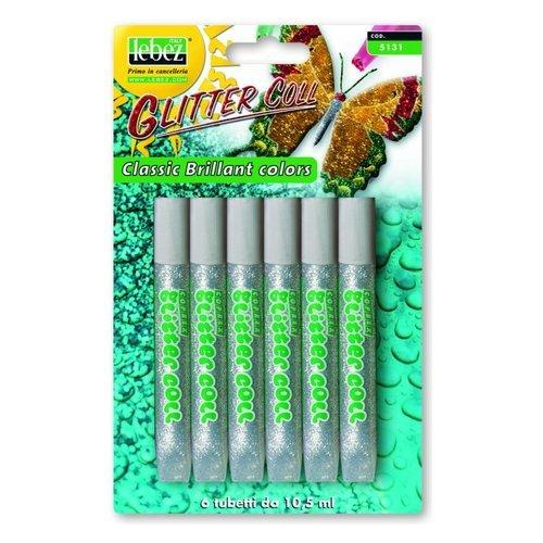 Lebez Colla glitter Argento 6 tubetti 10,5 ml 5131 AG