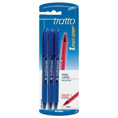 Fila Set penne a sfera apertura rotazione 3 pz tratto Medio - 0,5 mm TRATTO UNO GRIP Blu 043201