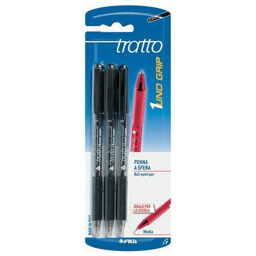 Fila Set penne a sfera apertura rotazione 3 pz tratto Medio - 0,5 mm TRATTO UNO GRIP Nero 043203