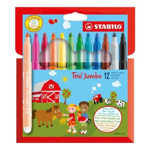 Stabilo Pennarelli disegno maxi sezione triangolare 12 pz Trio Jumbo tratto Grande - 3,0 mm colori assortiti IT380 12