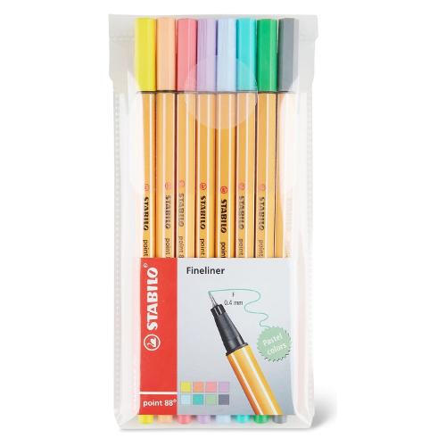 Stabilo Pennarelli disegno tecnico sezione esagonale 8 pz Fineliner tratto Fine - 0,4 mm POINT 88 colori assortiti pastel 88 08 01