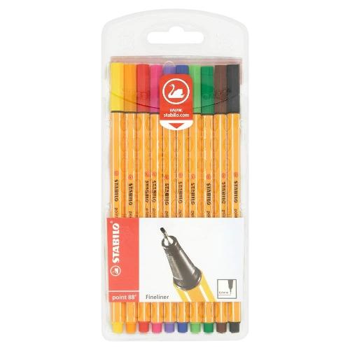 Stabilo Pennarelli disegno tecnico sezione esagonale 10 pz Fineliner tratto Fine - 0,4 mm POINT 88 colori assortiti 8810