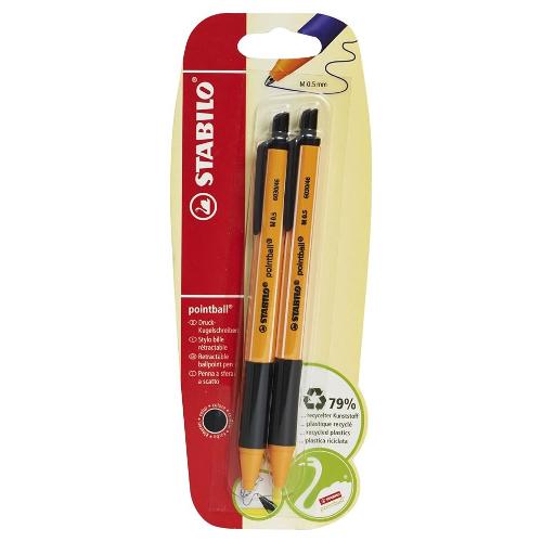 Stabilo Set penne a sfera scatto 2 pz tratto Medio - 0,5 mm POINTBALL Nero B 43718 10
