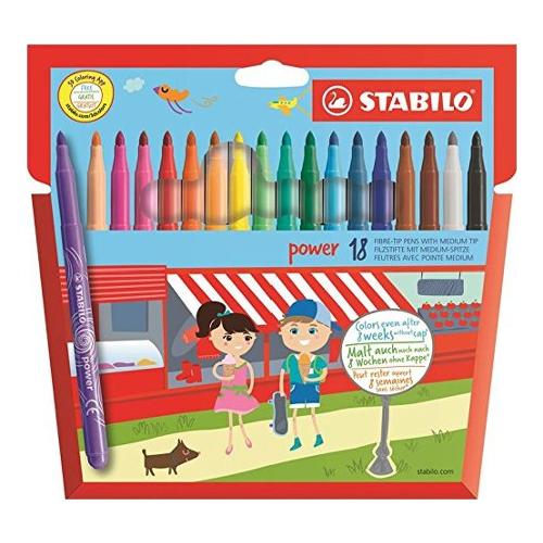 Stabilo Pennarelli disegno standard sezione tonda 18 pz tratto Medio - 2,0 mm POWER colori assortiti 280 18 01