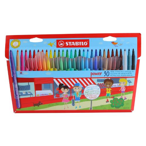 Stabilo Pennarelli disegno standard sezione tonda 30 pz tratto Medio - 2,0 mm POWER colori assortiti 280 30 01