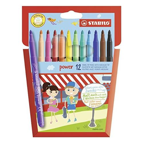 Stabilo Pennarelli disegno standard sezione tonda 12 pz tratto Medio - 2,0 mm POWER colori assortiti 280 12 01