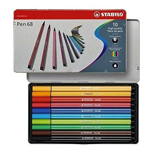 Stabilo Pennarelli disegno standard sezione esagonale 10 pz con astuccio metal tratto Medio - 1,0 mm PEN68 colori assortiti 6810 6