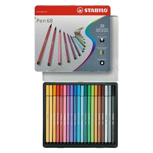 Stabilo Pennarelli disegno standard sezione esagonale 20 pz con astuccio metal tratto Medio - 1,0 mm PEN68 colori assortiti 6820 6