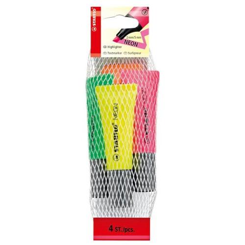 Stabilo Set evidenziatori NEON Giallo, Verde, Arancio e Rosa 72 4 1 Sacchetto rete 4 pz