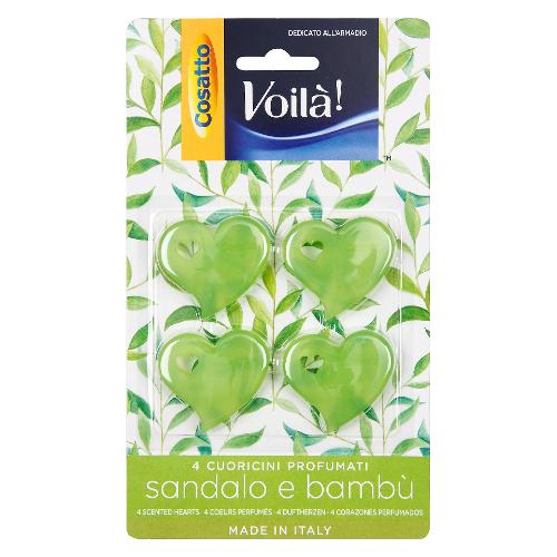 Cosatto Profumatore armadio Cuori 4 pz Legno di Sandalo e Bambù VOILÁ Verde VL PB C006