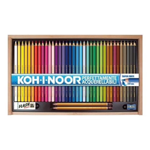 Koh I Noor Set matite colorate acquarellabili sezione esagonale 36 pz scatola legno STUDIO Colori assortiti H36A