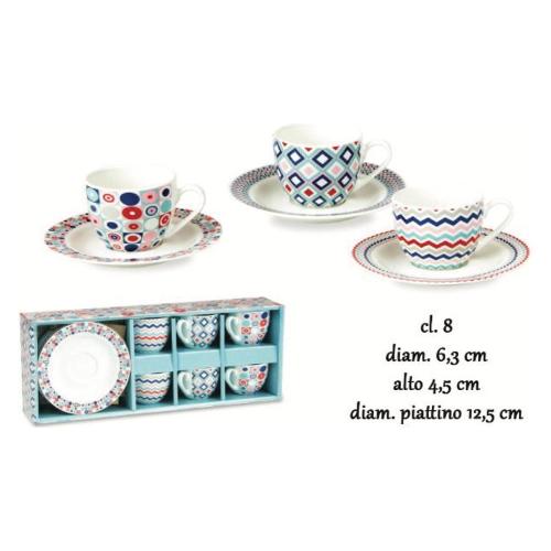 Set tazzine caffè 6pz ARTE Con Piattino Colori assortiti D. 12,5 x h. 4,5  cm 80ml