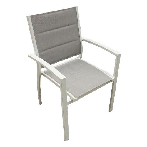 Amicasa Sedia con braccioli alluminio, textilene VANIA Bianco e Grigio LS TC 804