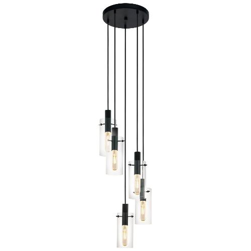 Eglo Sospensione MONTEFINO Nero e Vetro (35x150cm) 97368 5 luci - E27 - Max 300W