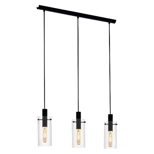 Eglo Sospensione MONTEFINO Nero e Vetro (73x11x110cm) 97367 3 luci - E27 - Max 180W