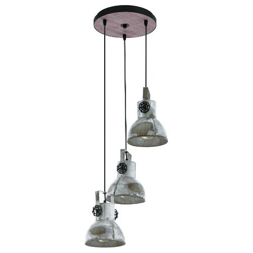 Eglo Sospensione BARNSTAPLE Marrone patinato e Zinco (27x150cm) 49647 3 luci - E27 - Max 120W