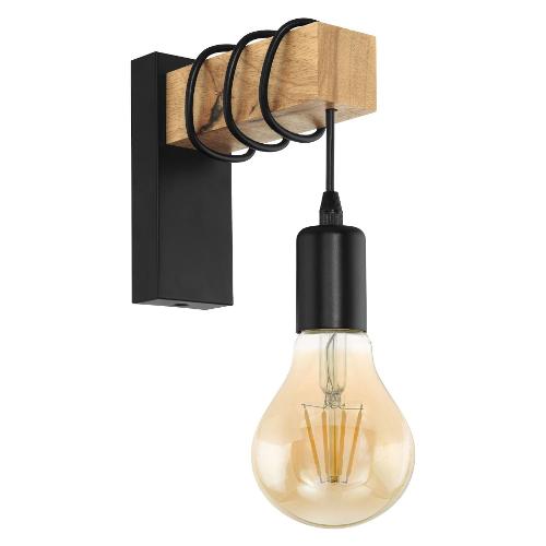 Eglo Applique TOWNSHEND Nero e Legno (6,5x19x21,5cm) 32917 1 luce - E27 - Max 10W