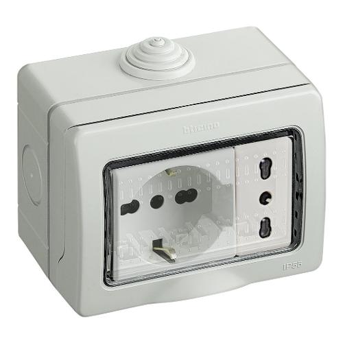Bticino Scatola elettrica completa Con Doppia Presa IDROBOX grigio e bianco S25503V80F