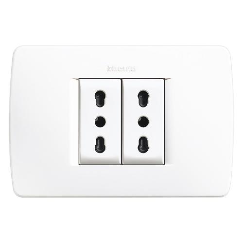 Bticino Placca elettrica con doppia presa serie Luna S4181CAB Presa Bipasso 2P+T 10/16A