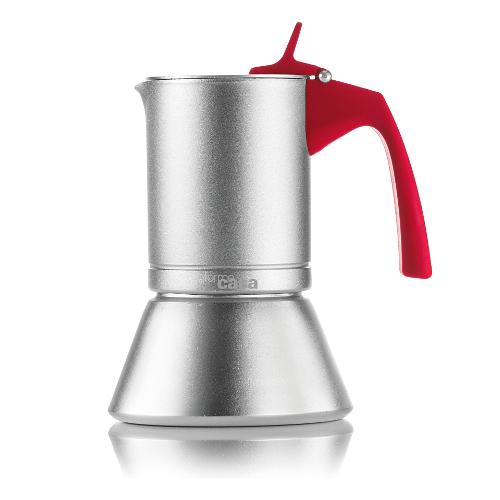 Guzzini Caffettiera Alluminio 3 Tazze AROMA Silver e Rosso 10155155