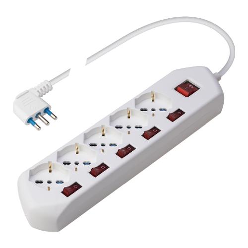 Poly Pool Multipresa tavolo 5 uscite con interruttori indipendenti 10/16A Multiswitch Bianco PP2509
