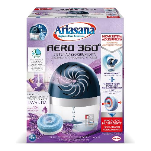 Ariasana Assorbiumidità kit contenitore AERO 360 Tab 450 gr inclusa Lavanda 2631639
