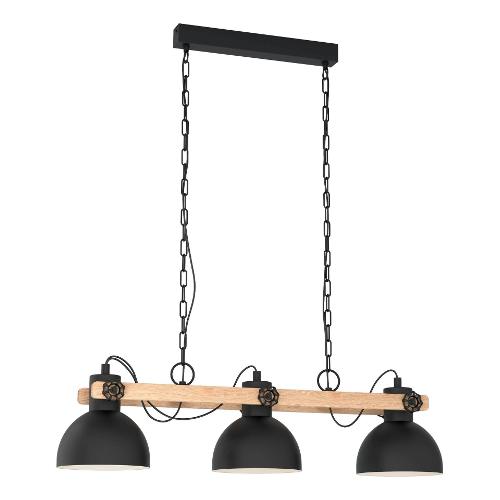 Eglo Sospensione LUBENHAM Nero e Legno (90x20x110cm) 43163 3 luci - E27 - Max 84W