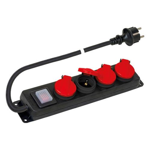 Poly Pool Multipresa tavolo 4 uscite uso esterno con interruttore 10/16A Nero e Rosso PP2508