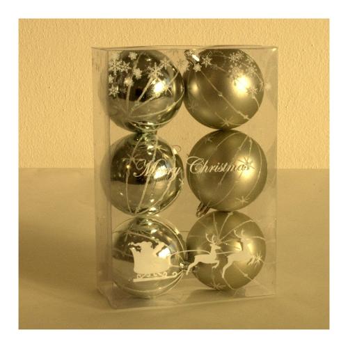 Amicasa Set palline albero Natale (6pz-8cm) Plastica Sfera Mix Argento decorato Art 135